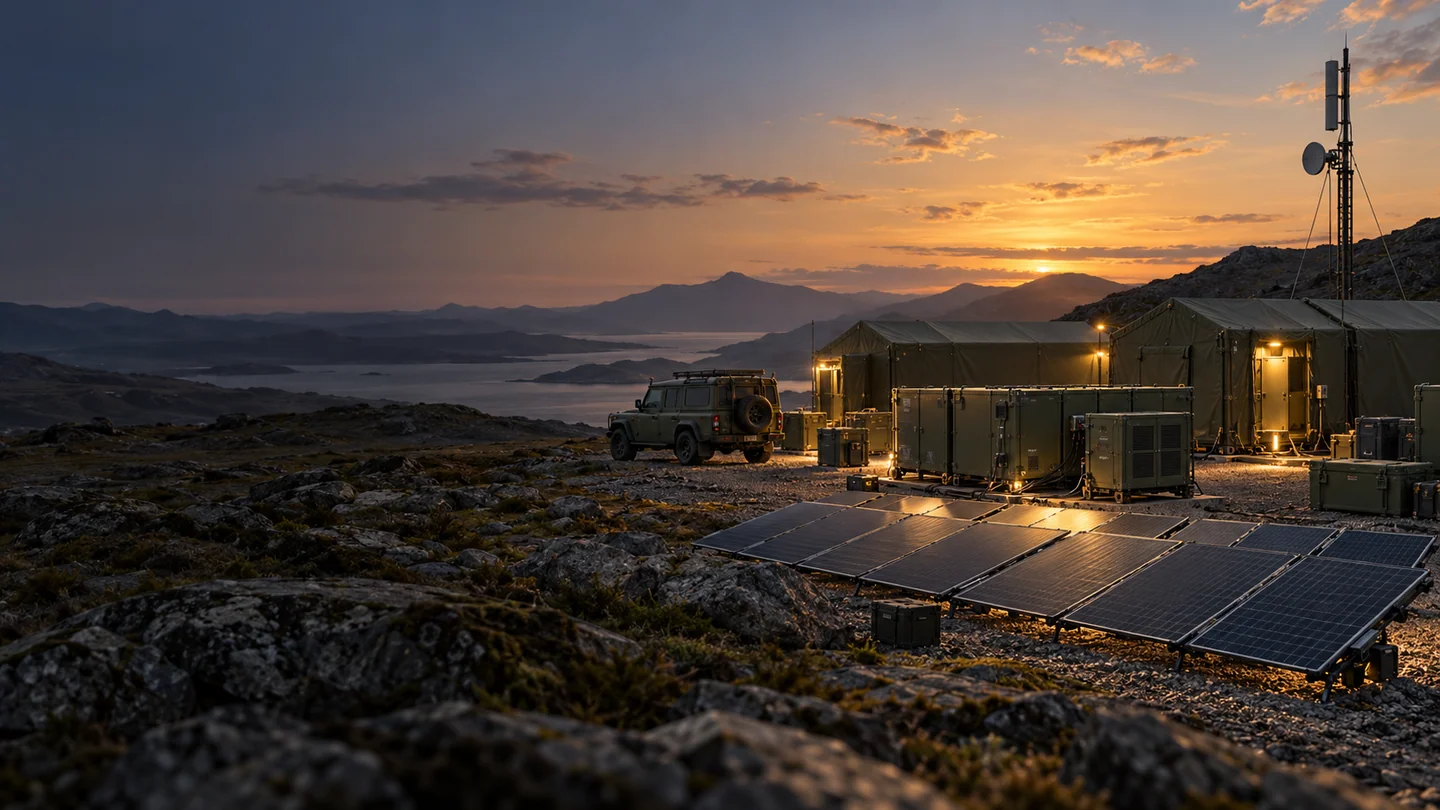 Concept of a field support facility powered by solar panels and portable battery equipment